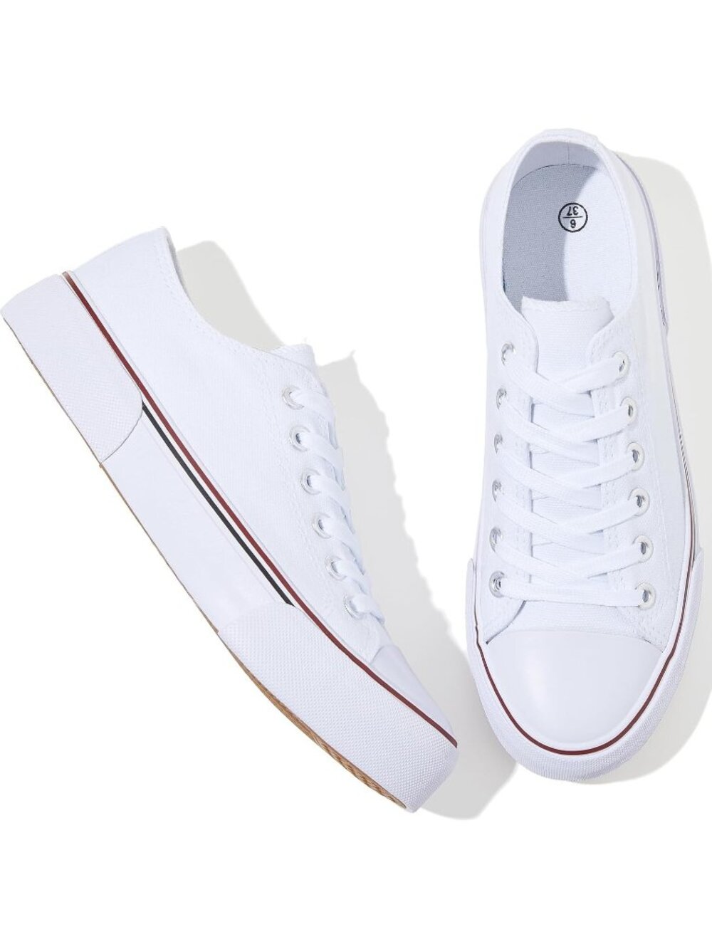Women's White Comfortable Canvas Lace Up Low Top Walking Casual Sneaker Shoes